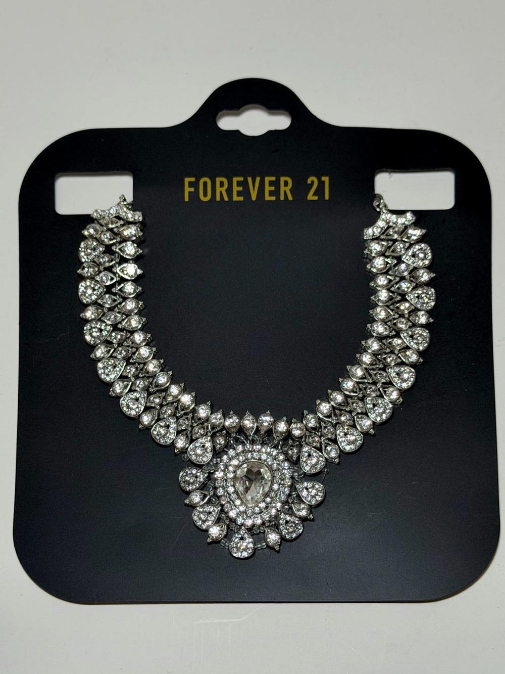 Forever 21 Silver Rhinestone Statement Bib Necklace